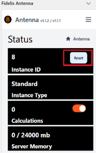 Antenna task pane with the Reset button