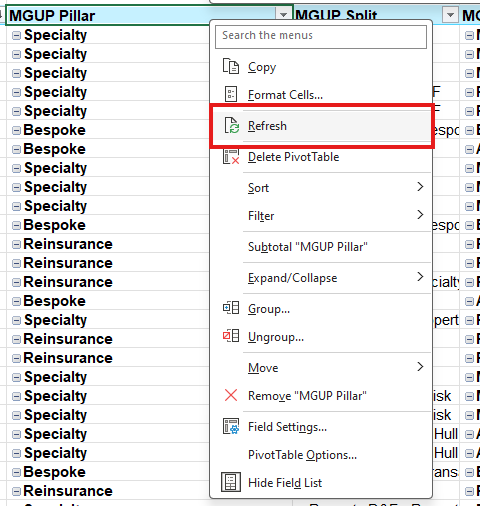 Pipeline summary pivot table