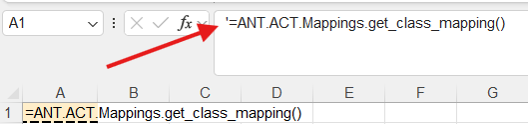 Cell A1 on the Class Mapping - AOD tab with the formula commented out