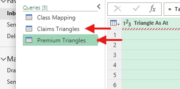 Class Mapping, Premium Triangles, and Claims Triangles tables in Power Query