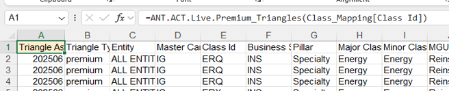 Premium and Claims Triangles formulas referencing the Class Mapping table